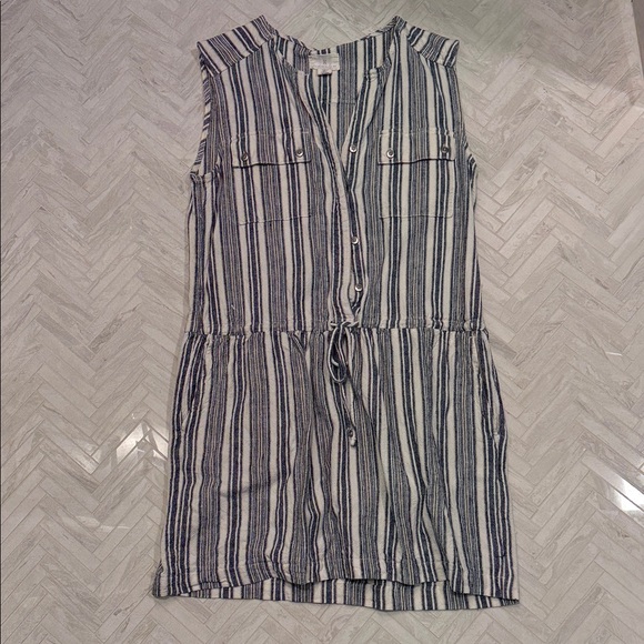 Caslon Dresses & Skirts - Caslon Cotton Linen Striped Sleeveless Drawstring Waist Dress - Blue & White